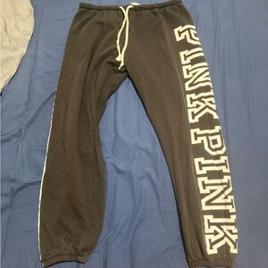 PINK Victoria's Secret Black Joggers with Bold White Lettering